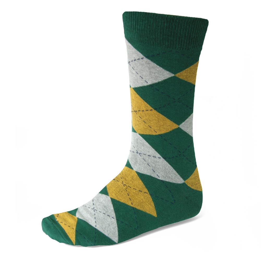 Men's Hunter Green and Gold Argyle Socks Shop at TieMart TieMart, Inc.