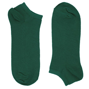 A pair of hunter green ankle socks, lying flat