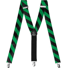Load image into Gallery viewer, Kelly green and black striped suspenders