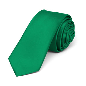 Kelly Green Skinny Solid Color Necktie, 2" Width