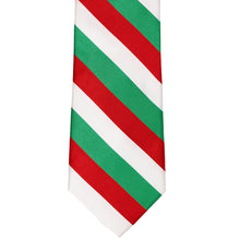 Load image into Gallery viewer, Front view kelly green, white and red Christmas striped tie