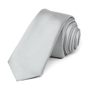 Light Silver Premium Skinny Necktie, 2" Width