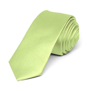 Lime Green Skinny Solid Color Necktie, 2" Width
