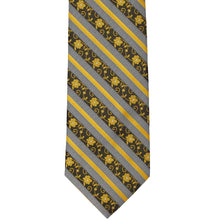 Load image into Gallery viewer, Flat front view of a black and yellow floral stripe extra long necktie