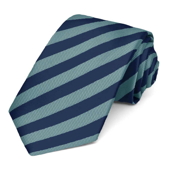 Marine Blue Formal Striped Tie, rolled view