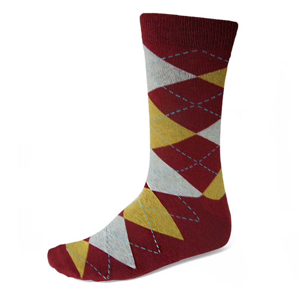 Men's Maroon and Gold Argyle Socks TieMart