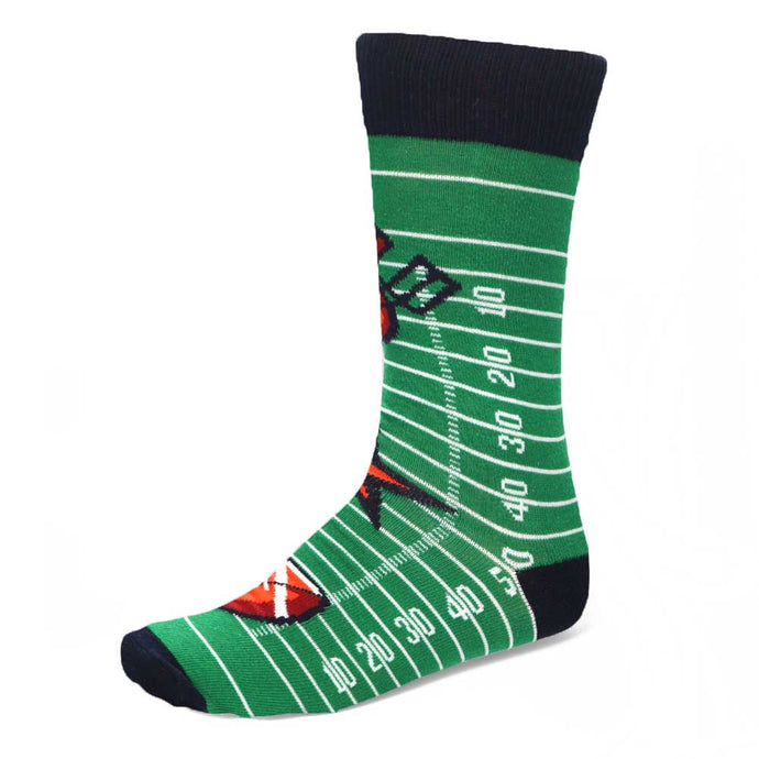 Football field themed crew socks in green