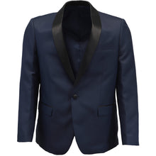 Load image into Gallery viewer, The front of a midnight blue tuxedo jacket