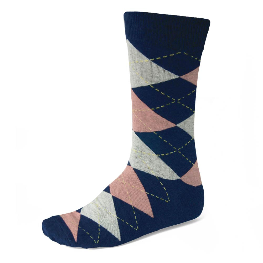 navy blue and pink dress socks Men's Navy Blue and Blush Pink Argyle Socks TieMart