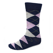 Load image into Gallery viewer, A navy blue and lavender dress sock