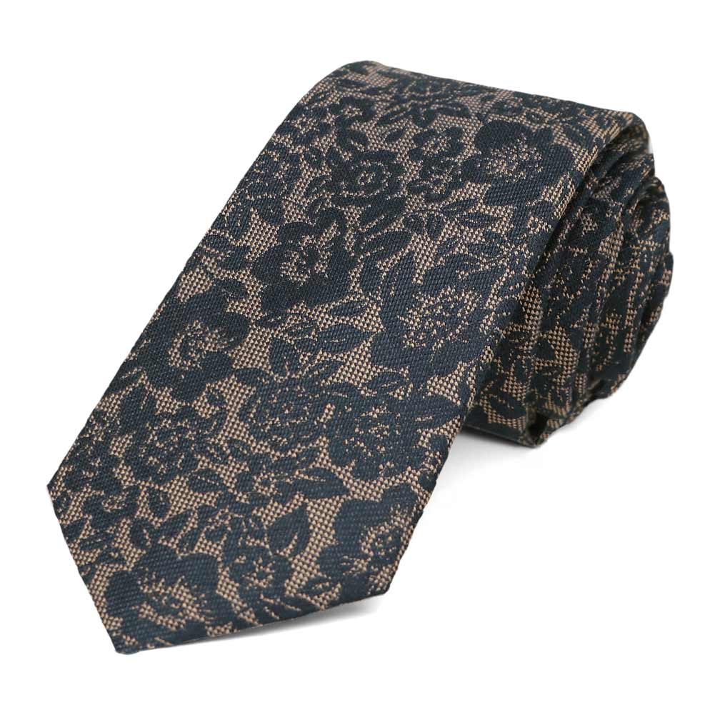 Navy Paisley Ties | Brooks Brothers Manhattan Navy Paisley Floral Silk Tie - Blue & Brown display picture 1