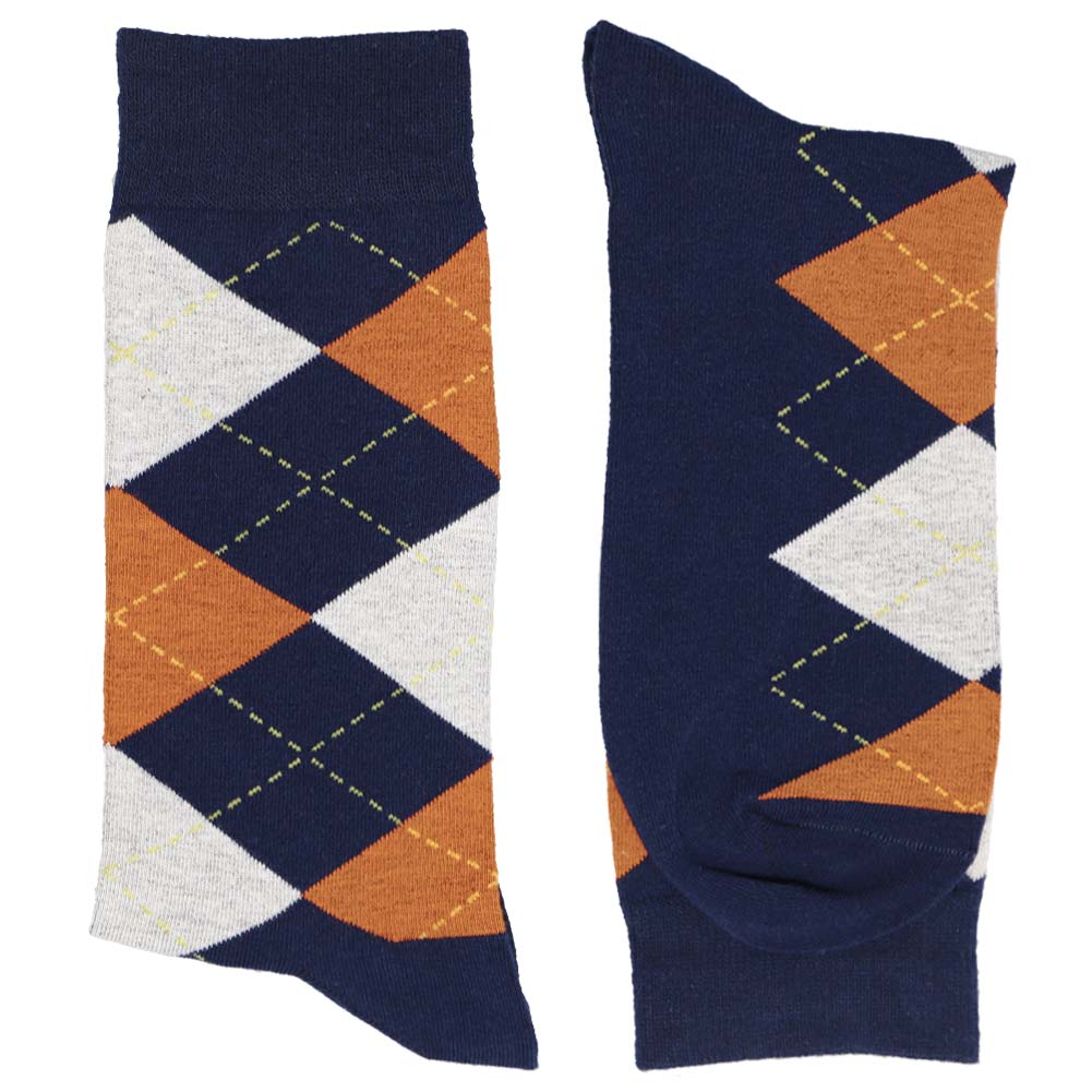 Men's Navy Blue and Burnt Orange Argyle Socks TieMart Men's Navy Blue and Burnt Orange Argyle Socks TieMart