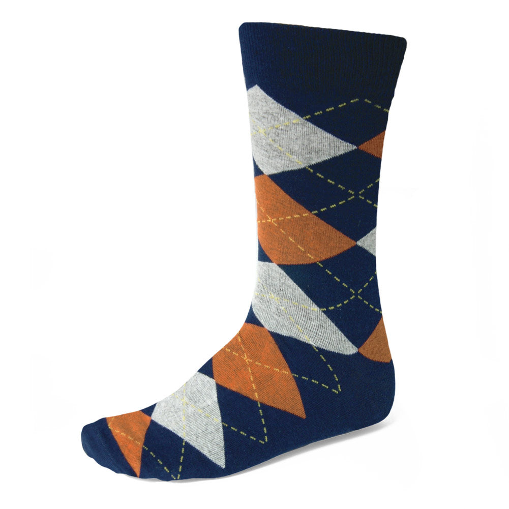 Men's Navy Blue and Burnt Orange Argyle Socks TieMart Men's Navy Blue and Burnt Orange Argyle Socks TieMart