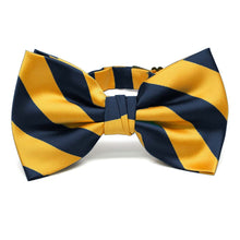 Load image into Gallery viewer, Navy Blue and Golden Yellow Striped Bow Tie