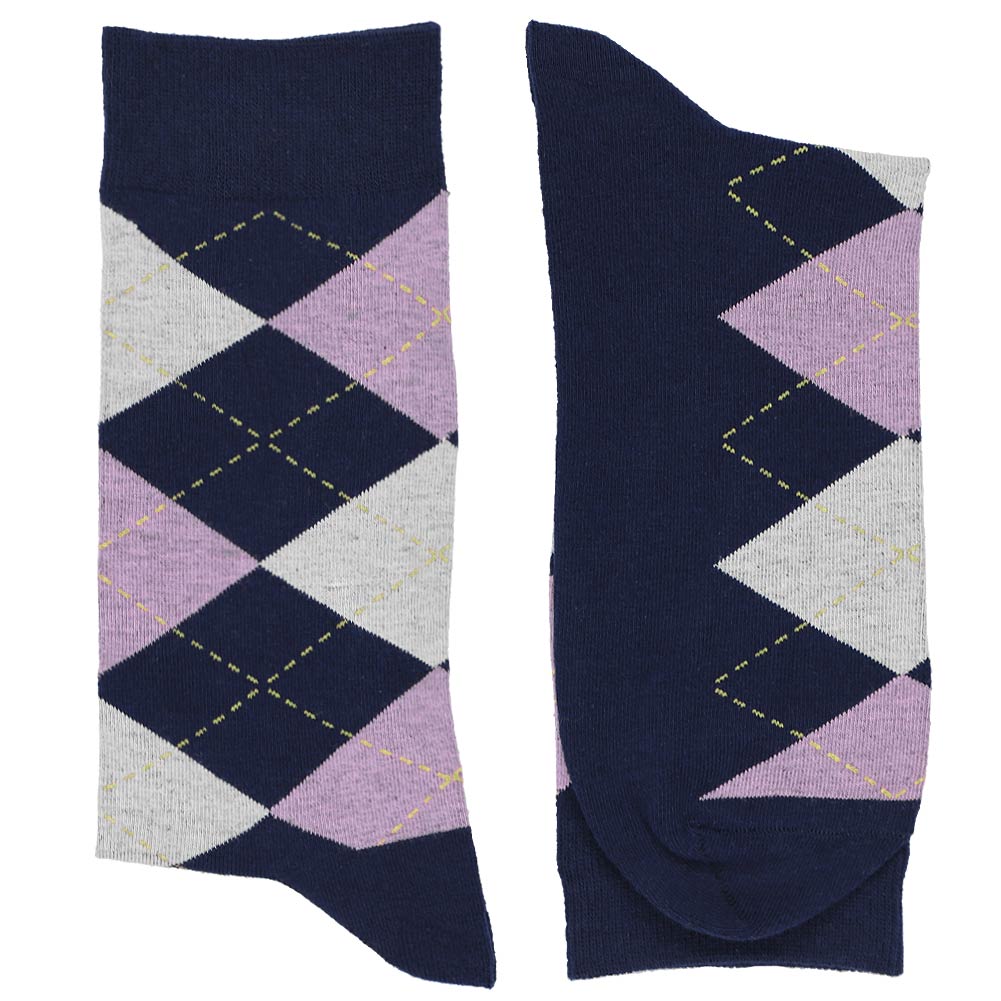 fitted lace wedding dress Men's Navy Blue and Lavender Argyle Socks TieMart