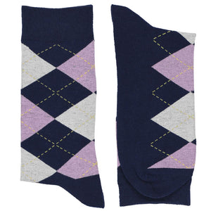 Navy blue and lavender argyle socks