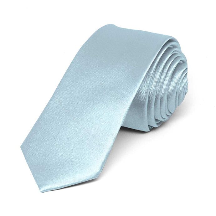 Pale Blue Skinny Solid Color Necktie, 2