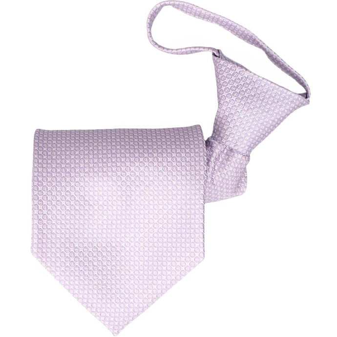 Light purple grain pattern zipper style tie, folded front view
