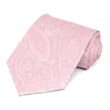 Load image into Gallery viewer, Light pink paisley necktie, rolled to show pattern up close
