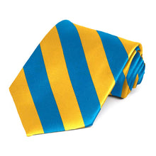 Load image into Gallery viewer, Peacock Blue and Golden Yellow Striped Tie