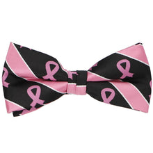Load image into Gallery viewer, Breast Cancer Awareness Striped Bow Tie in Black