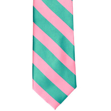 Load image into Gallery viewer, Front of a mermaid and pink striped tie, laid out flat