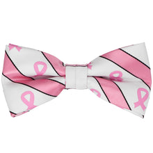 Load image into Gallery viewer, Breast Cancer Awareness Striped Bow Tie in White