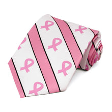Load image into Gallery viewer, Breast Cancer Awareness Striped Tie in White