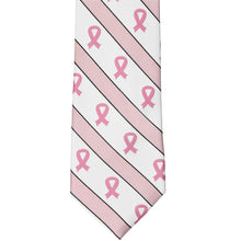 Load image into Gallery viewer, Front flat view of a pink and white breast cancer necktie