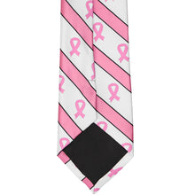 Load image into Gallery viewer, Back view of a pink and white striped pink ribbon necktie
