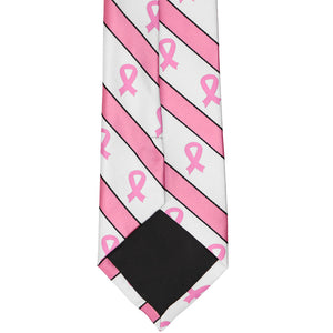 Back view of a pink and white striped pink ribbon necktie