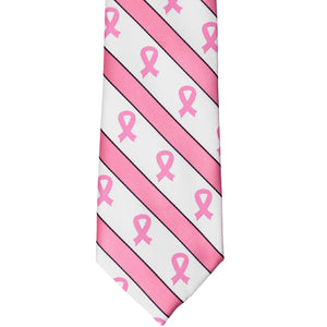 Front view of a pink and white breast cancer xl necktie