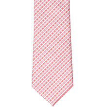 Load image into Gallery viewer, The front view of a pink, coral and white gingham plaid tie