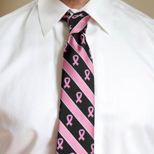 Load image into Gallery viewer, Man wearing a pink ribbon striped tie