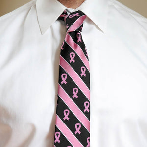 Man wearing a pink ribbon striped tie