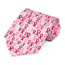 Load image into Gallery viewer, Pink breast cancer awareness necktie with pink ribbon