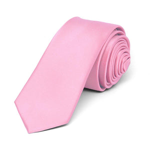 Pink Skinny Solid Color Necktie, 2" Width