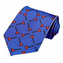 Load image into Gallery viewer, Cross hatch plunger icons on a blue tie.