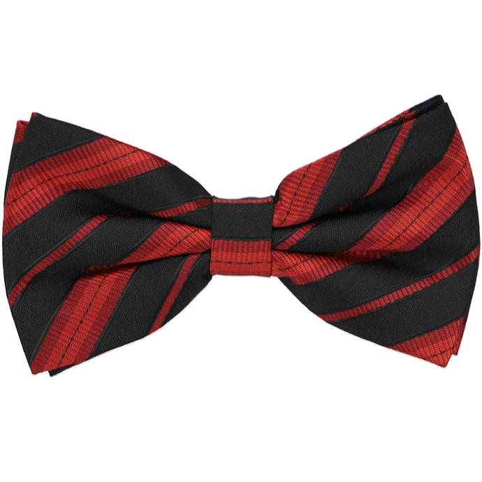 A pre-tied bow tie in a dark red and black combination