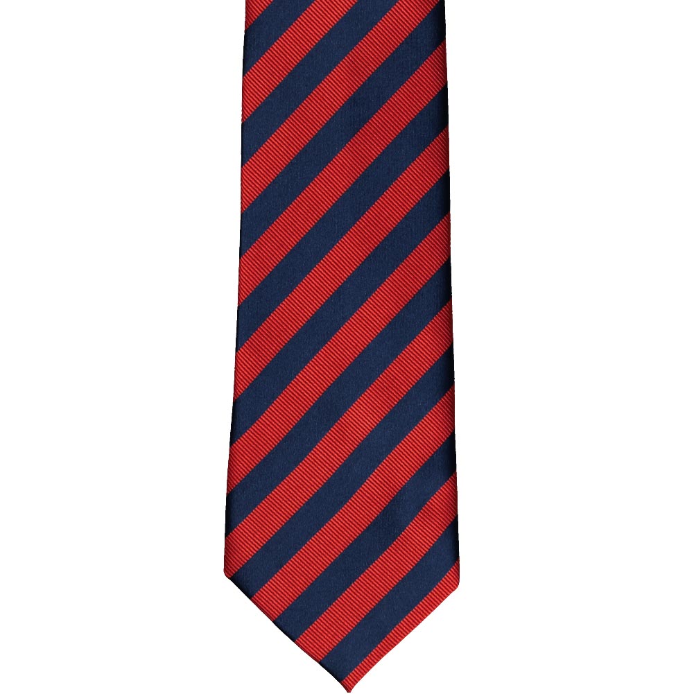 TieMart Red & Navy Blue Striped Tie - Formal Ribbed Satin Necktie (3" Width) - View #10
