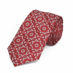 Red Emma Floral Pattern Slim Necktie, 2.5" Width