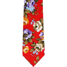 Load image into Gallery viewer, Red floral narrow tie, laid out flat