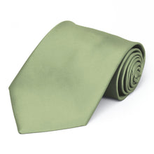 Load image into Gallery viewer, A sage tie in an extra long length, rolled to show off the front of the tie