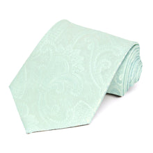 Load image into Gallery viewer, Seafoam paisley necktie, rolled view 