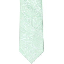 Load image into Gallery viewer, The front view of a seafoam colored paisley tie