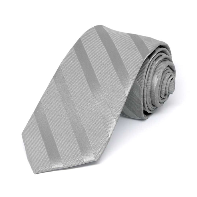 Silver Elite Striped Slim Necktie, 2.5