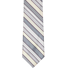Load image into Gallery viewer, Front tip of a silver striped slim tie