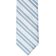 Load image into Gallery viewer, Flat front view of a blue and white floral stripe extra long necktie