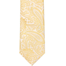 Load image into Gallery viewer, Flat front view of a light yellow paisley necktie