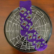 Load image into Gallery viewer, Spider and web socks displayed on top of a spider web platter